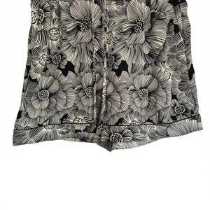 Express Ladies Black Cream Floral Abstract Print Dress Short Elastic Drawstring